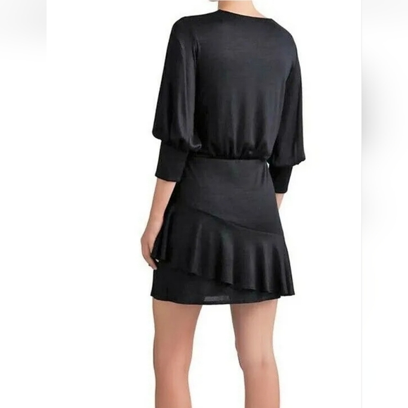 Bailey 44 Carolina Blouson Mini Dress Black Medium V-neck Pull-on Ruffle - Picture 2 of 7